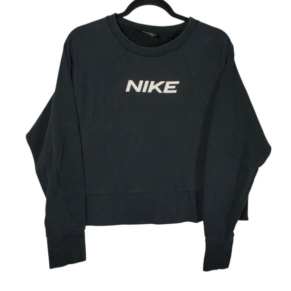 Nike Get Fit Training Crop Sweatshirt Women's L Black Pullover Crewneck Boxy - Picture 1 of 5